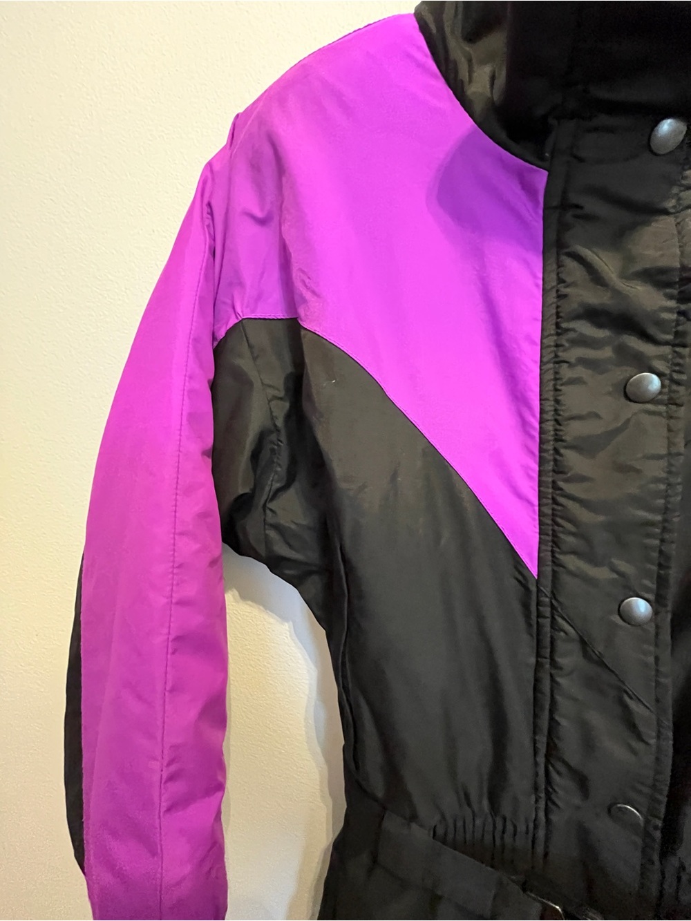 Vintage 80s 90s Black Ski Jumpsuit with Teal & Purple Colorblock White Fir 12 - Picture 3 of 9